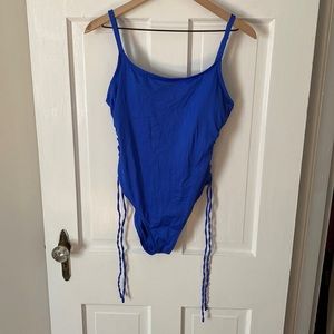 Womens Lace Up Side One Piece Swim in Cobalt Blue